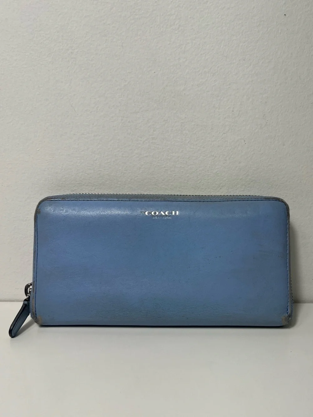 Coach Periwinkle Light Blue Leather Accordion Continental Zip Around Long Wallet